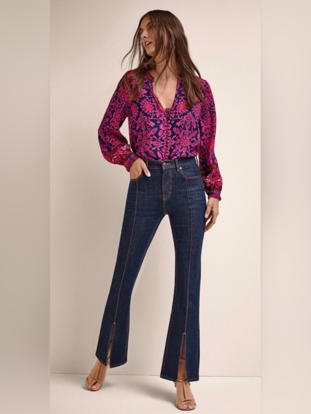 Johnny Was Front Slit Back Embroidery Jeans W/Flare *See Measurements $248